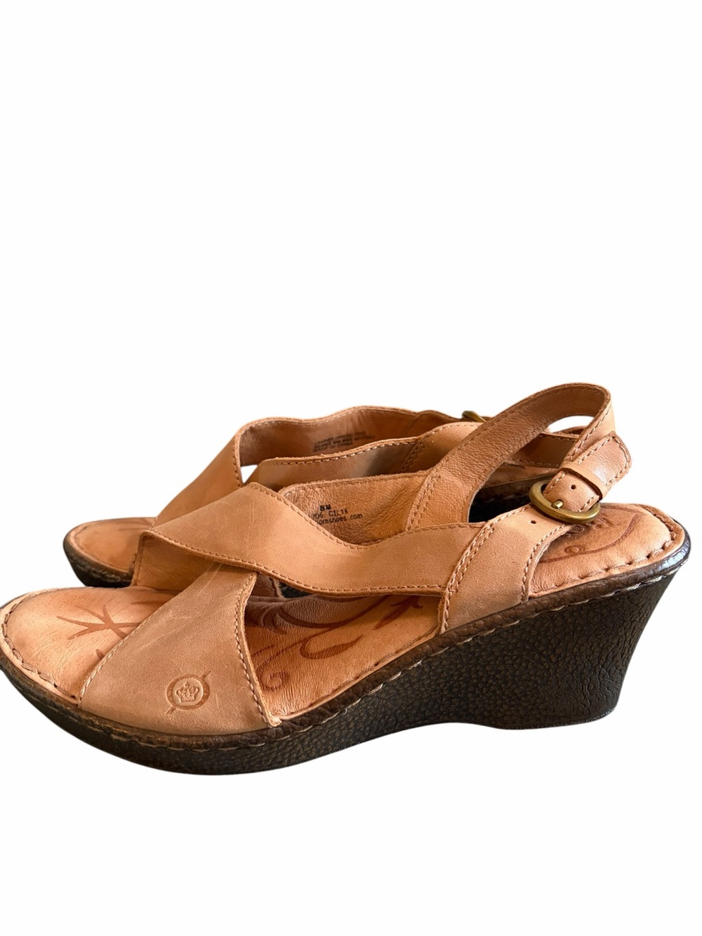 Born Leather ‘Ashley’ Tan Wedge Sandals - Picture 2 of 12